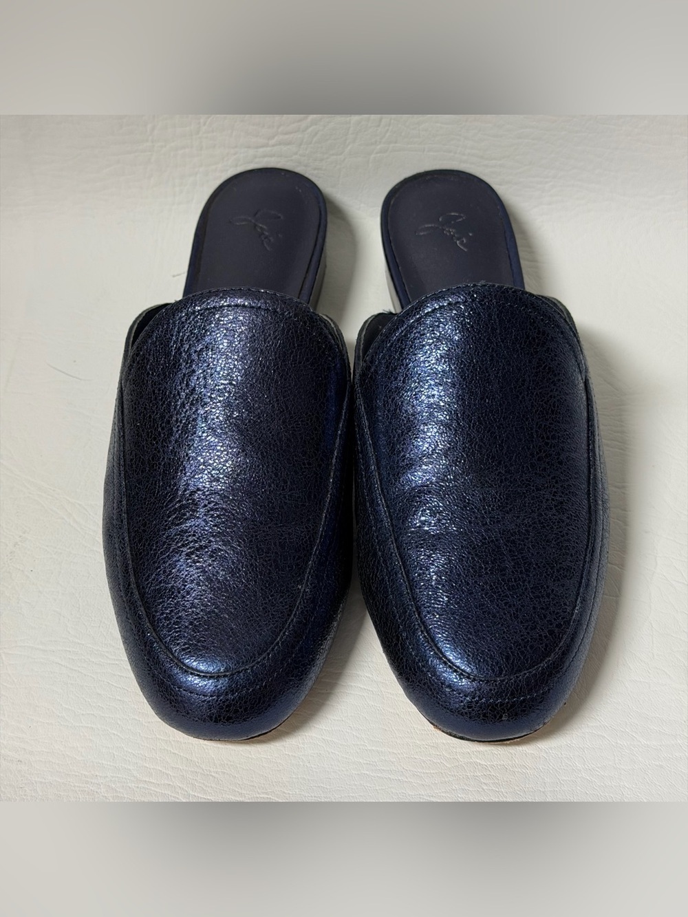 Joie Delaney mules in a blue metallic finish Sz 38